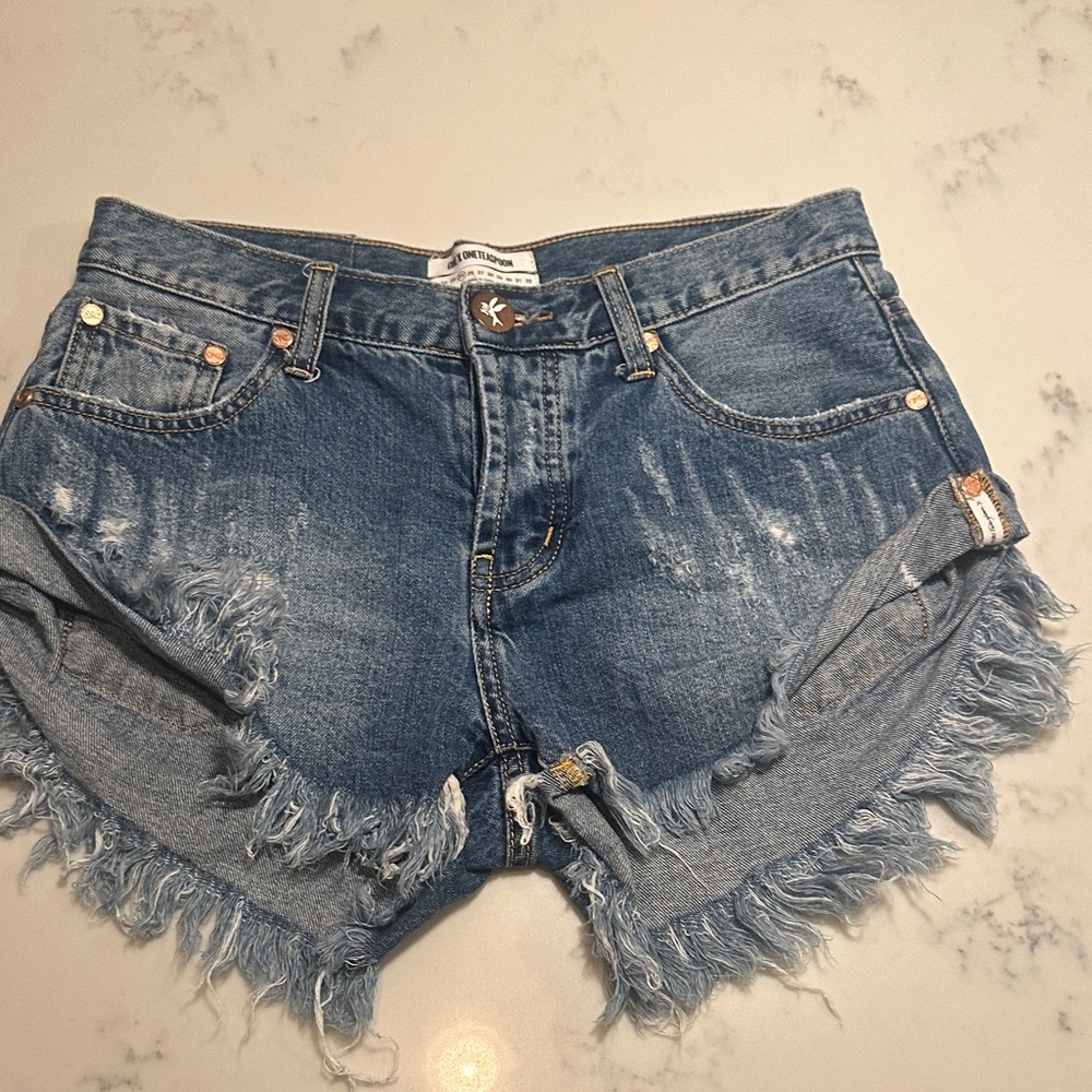 One Teaspoon Distressed Rolled-Cuff Denim Shorts - Blue